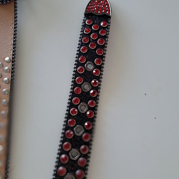 Goth Black And Red Unisex Belt Blingy Punk Large Buckle Heavy Steampunk Cosplay - Picture 4 of 8